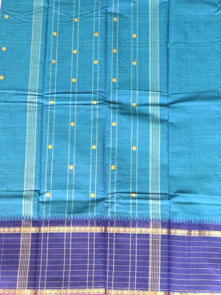 Chettinad Saree in Teal with Blue Checkered Border | Ruthratcham Motifs - Image 3