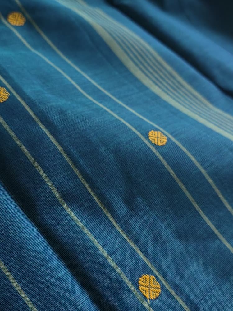 Chettinad Saree in Teal with Blue Checkered Border | Ruthratcham Motifs - Image 7