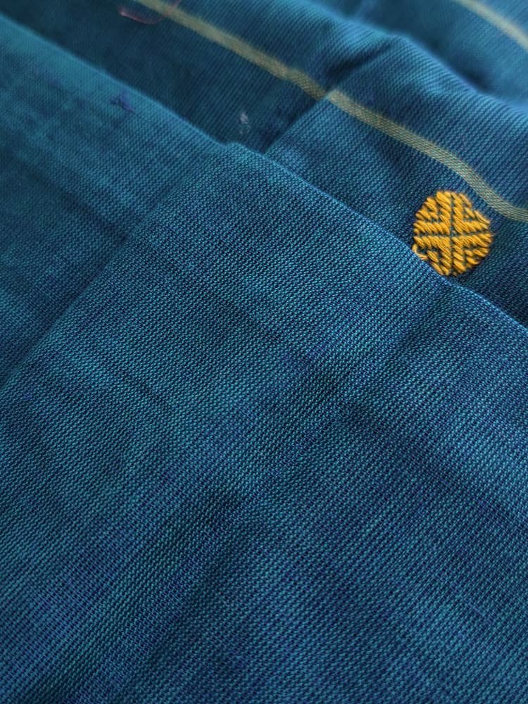 Chettinad Saree in Teal with Blue Checkered Border | Ruthratcham Motifs - Image 8