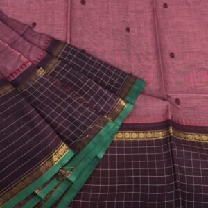 Chettinad Saree in Purple with Maroon Border | Ruthratcham Motifs