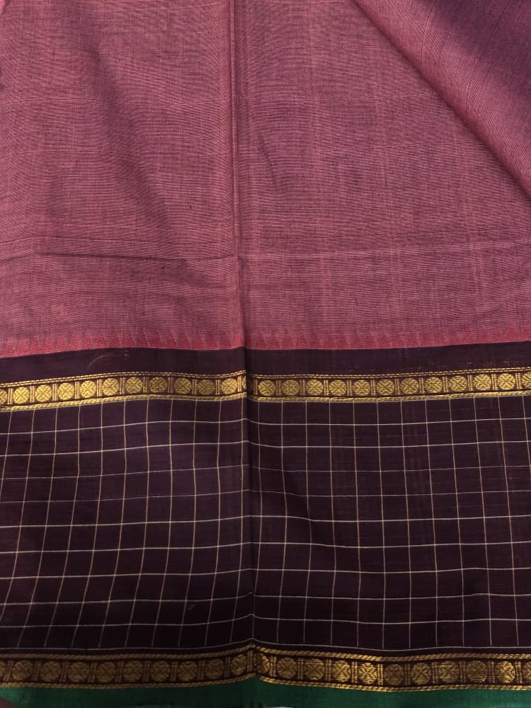 Chettinad Saree in Purple with Maroon Border | Ruthratcham Motifs - Image 2