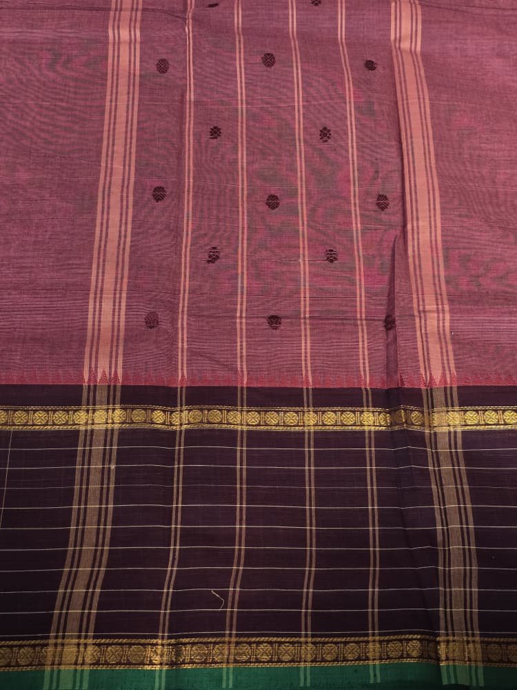Chettinad Saree in Purple with Maroon Border | Ruthratcham Motifs - Image 3