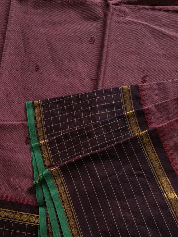 Chettinad Saree in Purple with Maroon Border | Ruthratcham Motifs - Image 10