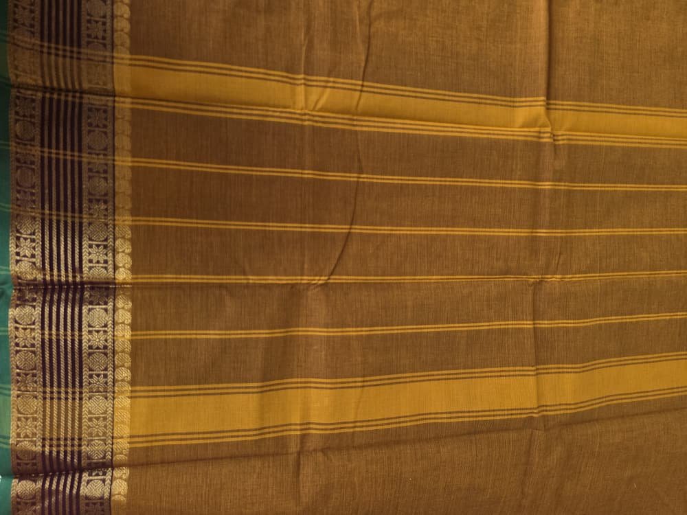 Chettinad Cotton Saree in Mustard with Gold Border | Timeless Motifs - Image 2