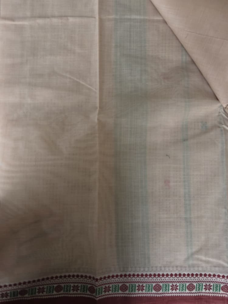 Chettinad Cotton Saree in Cream with Crimson Border | Micro-Butta Motifs - Image 2