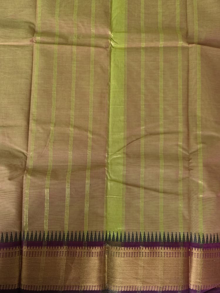 Chettinad Cotton Saree in Gold with Wine Border | Gopuram Motifs - Image 2